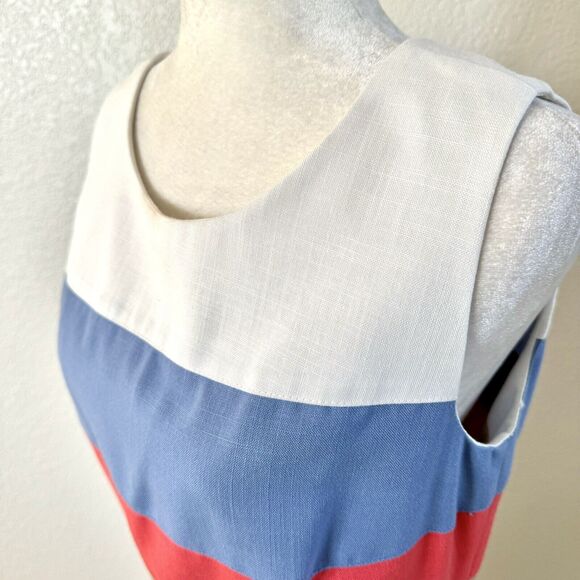 VTG Howard Wolf Size 8 Sheath Pencil Dress Tan Blue White Colorblock Stripes - Picture 9 of 16